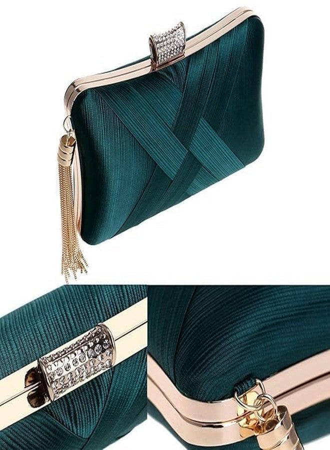 NANIAAY Women's Elegant Tassel Velvet Crystal Clutch Bag ? Bridal Evening Box Purse with Detachable Chain Strap ? Fashion Suede Handbag for Weddings, Parties, Prom, and Formal Occasions (Green) - Image 5
