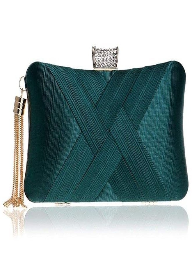 NANIAAY Women's Elegant Tassel Velvet Crystal Clutch Bag ? Bridal Evening Box Purse with Detachable Chain Strap ? Fashion Suede Handbag for Weddings, Parties, Prom, and Formal Occasions (Green) - Image 1
