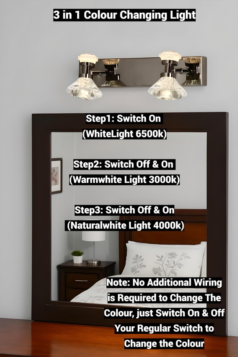 FILLISKA® 3 in 1 Double Wall spot/Picture/Display/Mirror Light with Adjustable Head and Colour Changing Function (Crystal Black-6485)(1 Year Warranty) - Image 2