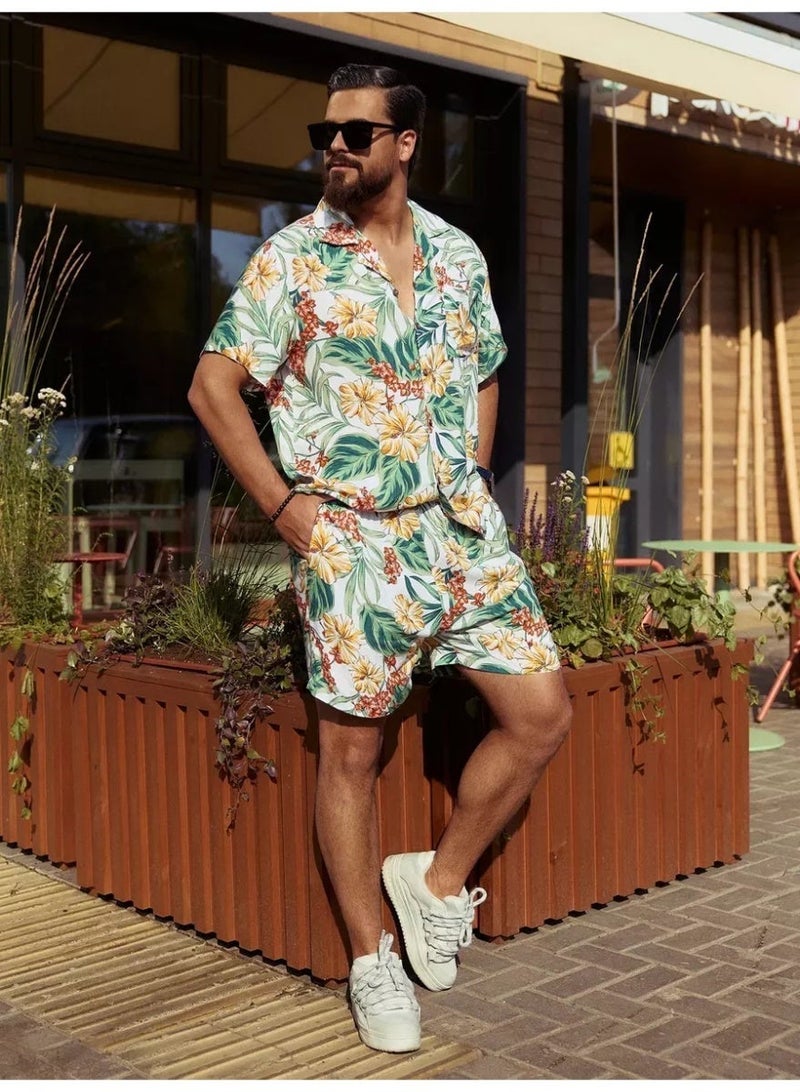 Men's Summer Beachwear Set - Hawaiian Print Shirt & Shorts, Lightweight, Breathable, Extra Large - Image 1