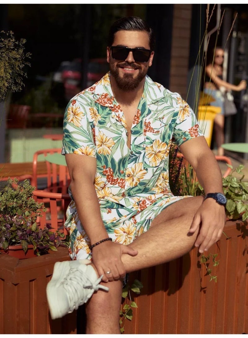 Men's Summer Beachwear Set - Hawaiian Print Shirt & Shorts, Lightweight, Breathable, Extra Large - Image 3