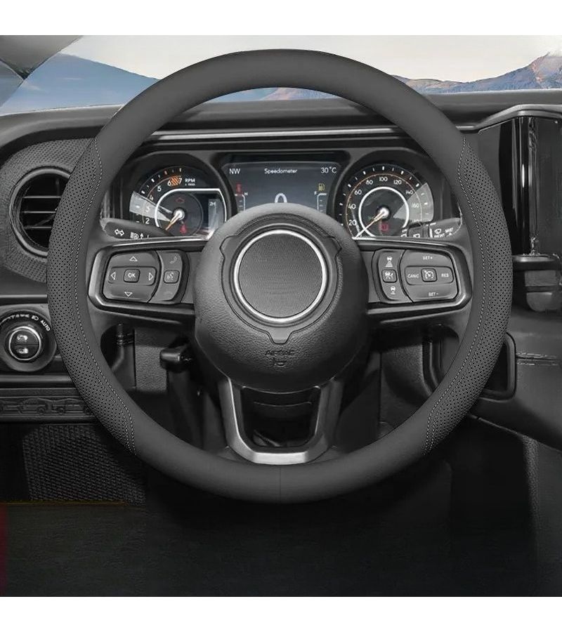 Breathable Faux Leather Steering Wheel Cover 14.57 15.16 Inch Orange Line Round One Piece - Image 4