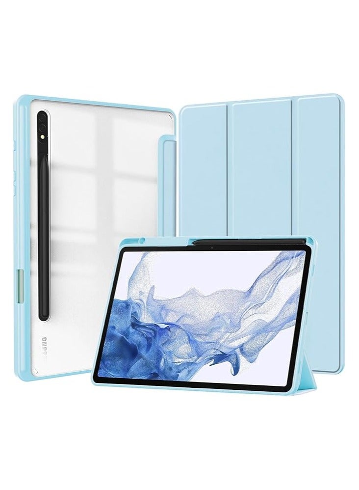 Case Compatible with New Samsung Galaxy Tab S8 Plus 2022/Tab S7 FE 2021/Tab S7 Plus 2020 12.4 Inch Built-in Pencil Holder, for Tab S9 FE+/S9 Plus/S10+ 12.4 inch with Hard Clear Back Cover (Baby Blue)  - Image 1