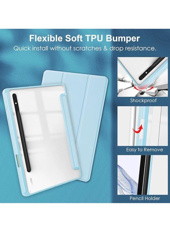Case Compatible with New Samsung Galaxy Tab S8 Plus 2022/Tab S7 FE 2021/Tab S7 Plus 2020 12.4 Inch Built-in Pencil Holder, for Tab S9 FE+/S9 Plus/S10+ 12.4 inch with Hard Clear Back Cover (Baby Blue)  - Image 5