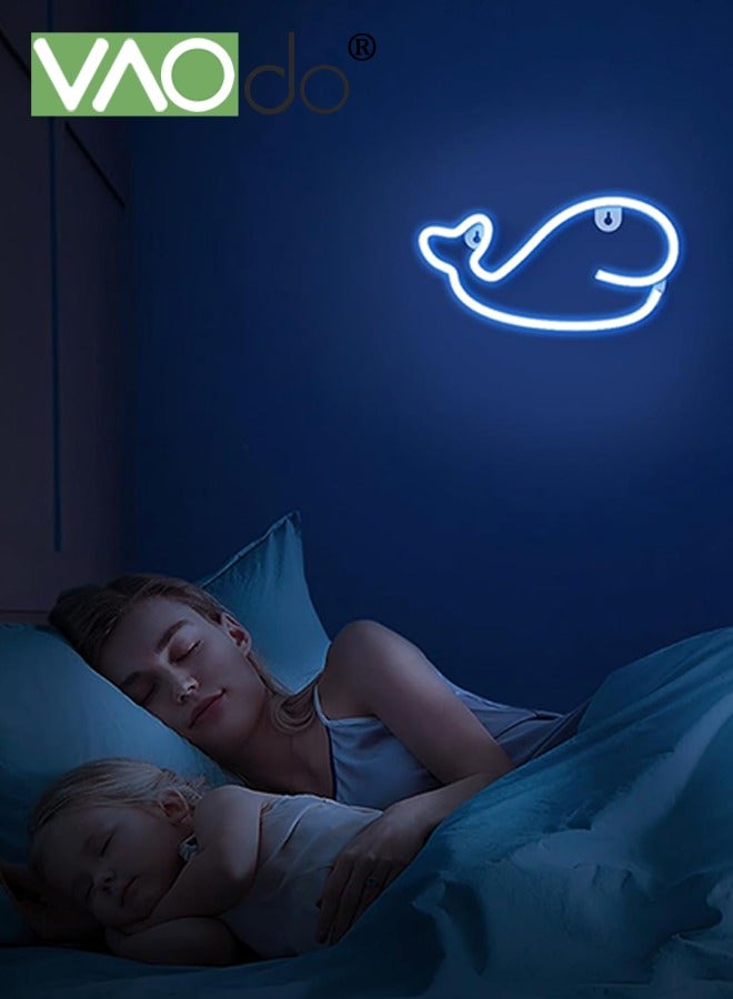 فاو دو لافتة نيون الحوت، لافتات نيون تعمل بالنيون USB، إشارات ضوئية نيون تعمل بالنيون USB، إضاءة ليلية LED، زينة حفلة الحوت تحت البحر للمطاعم والحضانة المنزلية - Image 1