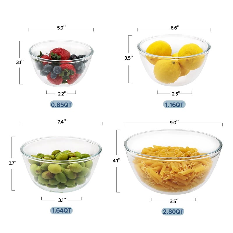 Cuiselect 4pc Glass Mixing Bowls Sets (2.80QT, 1.64QT, 1.16QT, 0.85QT), Nesting Mixing Bowls for Cooking Prep, Baking, Storage, Large Salad Bowls Sets-Dishwasher Microwave Freezer Safe - Image 2