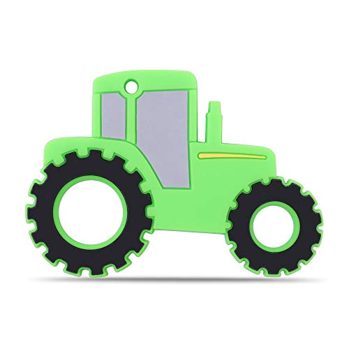 AmazingM Car Series Baby Teething Toys,Food Grade Silicone Chew Teether for 3 Months+ Infant Boy and Girl,Toddler Sensory Chewing Teether,BPA Free. (Tractor, Green) - Image 1