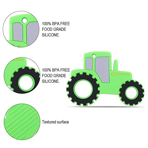 AmazingM Car Series Baby Teething Toys,Food Grade Silicone Chew Teether for 3 Months+ Infant Boy and Girl,Toddler Sensory Chewing Teether,BPA Free. (Tractor, Green) - Image 2