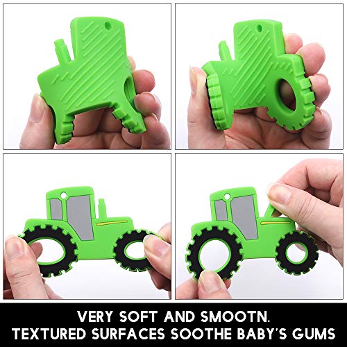 AmazingM Car Series Baby Teething Toys,Food Grade Silicone Chew Teether for 3 Months+ Infant Boy and Girl,Toddler Sensory Chewing Teether,BPA Free. (Tractor, Green) - Image 3