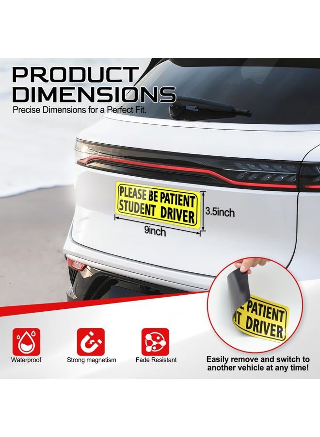 JUSTTOP 3PCS Student Driver Safety Attention Sign, Black Student Driver Magnet for Car, Reusable Magnetic Bumper Sticker Set, Weather Resistant Bumper Sticker Magnetic Reflective New Drive - Image 3
