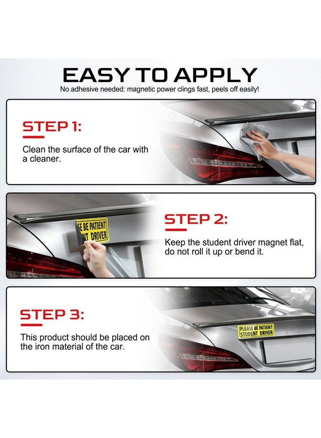 JUSTTOP 3PCS Student Driver Safety Attention Sign, Black Student Driver Magnet for Car, Reusable Magnetic Bumper Sticker Set, Weather Resistant Bumper Sticker Magnetic Reflective New Drive - Image 4
