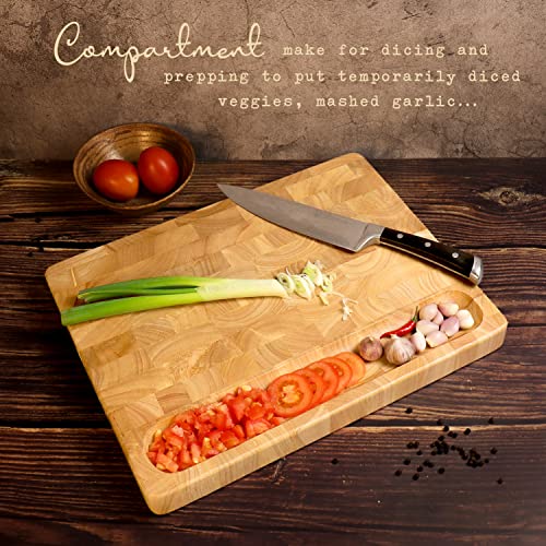 FANICHI End Grain Cutting Board, Extra Large & Thick, End Grain Built-In Compartment and Juice Canal, Heavy Duty Chopping Board, Thick Carving Board for Bread Fruits Meat (17x13 Inches) - Image 4