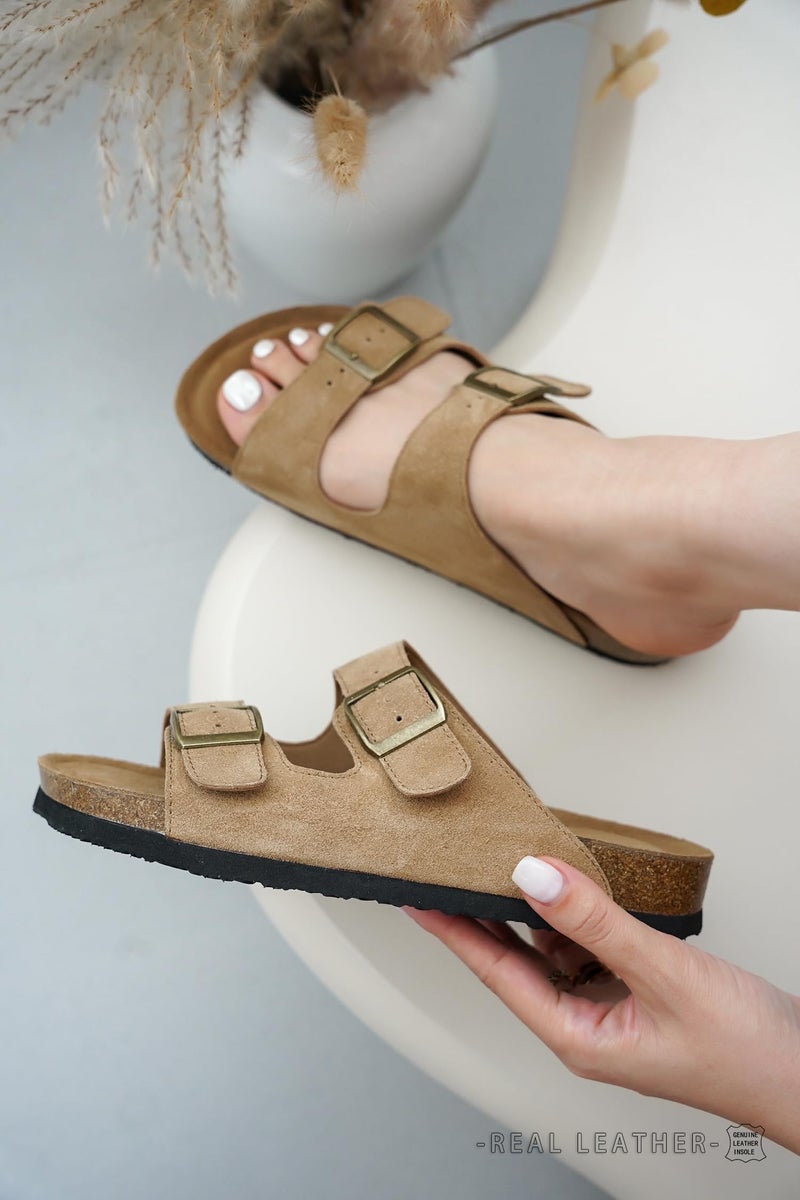 Project Cloud Genuine Leather Flat Sandals Women 2025 Beach Essentials Womens Sandals Memory Foam Vacation Essentials Slides for Women Footwear (Venita, Chestnut, 6.5) - Image 5