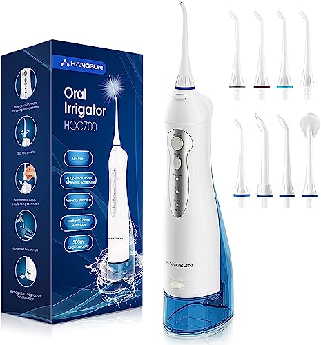 Hangsun Water Flosser Cordless Oral Irrigator Rechargeable Dental Water Jet HOC700 for Teeth Braces with 300ML Water Tank and 4 Jet Tips for Travel & Home Use - Image 1