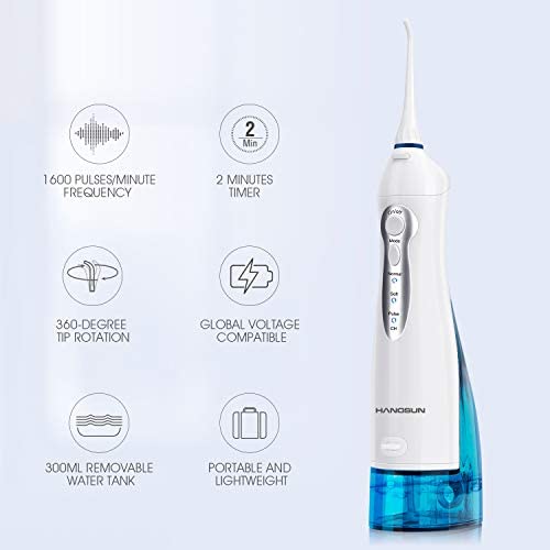 Hangsun Water Flosser Cordless Oral Irrigator Rechargeable Dental Water Jet HOC700 for Teeth Braces with 300ML Water Tank and 4 Jet Tips for Travel & Home Use - Image 2