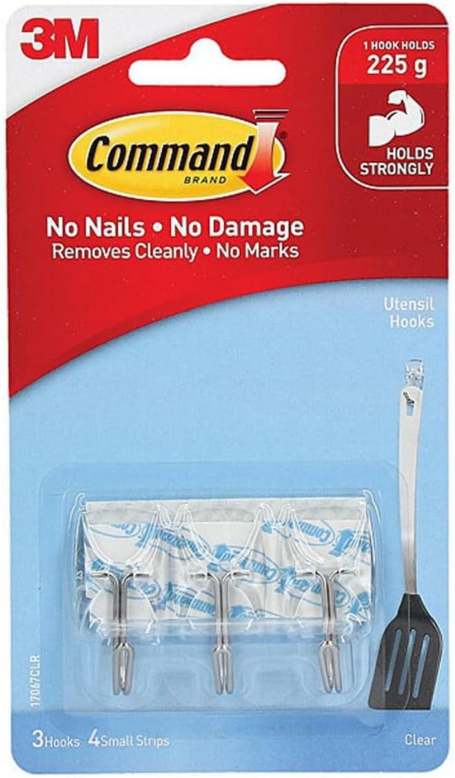 Command Wire Hooks, Small, Clear, 3-Hook, 6-Pack (18 Hooks Total) - Image 1