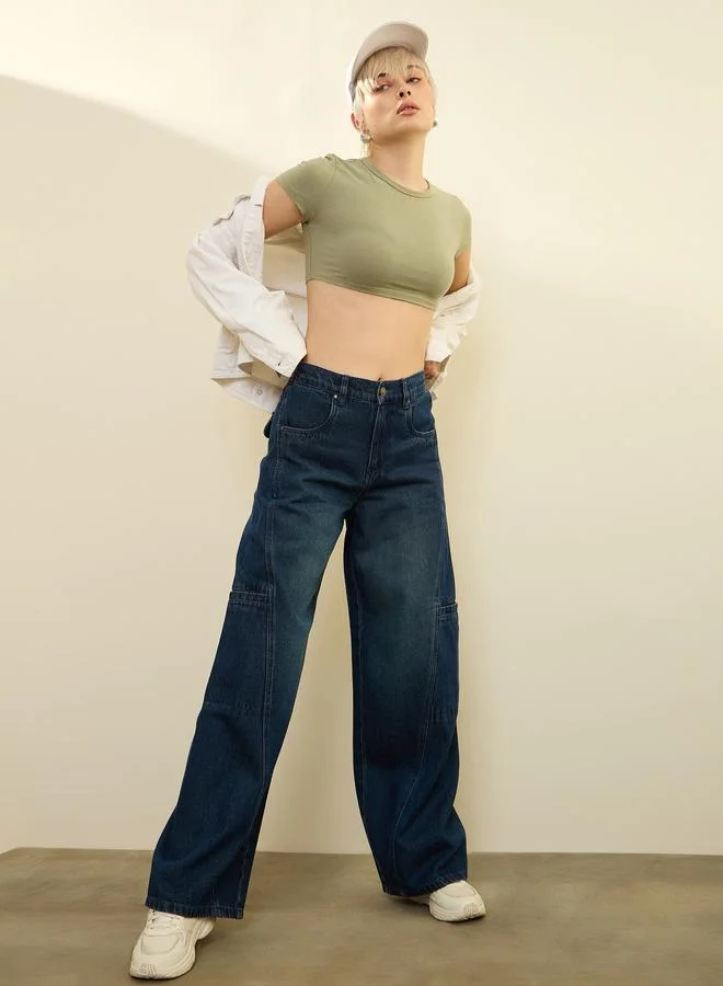 Sassafras High Rise Straight Leg Navy Jeans