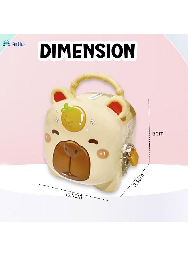 FunBlast Piggy Bank for Kids - Capybara Money Saving Tin Coin Bank with Lock and Key, Metal Coin Box, Birthday Return Gift for Boys & Girls, Money Bank, Coin Box for Kids (Beige) - Image 2