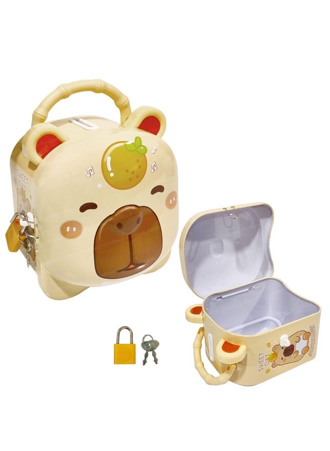 FunBlast Piggy Bank for Kids - Capybara Money Saving Tin Coin Bank with Lock and Key, Metal Coin Box, Birthday Return Gift for Boys & Girls, Money Bank, Coin Box for Kids (Beige) - Image 1