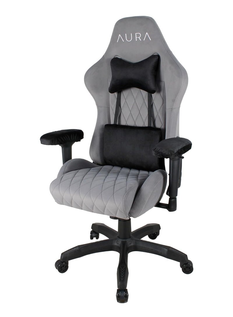 أورا كرسي الألعاب AURA Aria | تصميم مريح، ومساند للذراعين رباعية الأبعاد ودعم لأسفل الظهر في 4 اتجاهات | وظيفة الاستلقاء | كرسي من القماش الرغوي المصبوب بالكامل | مسامي ومريح لجلسات الألعاب الطويلة باللون الرمادي - Image 2