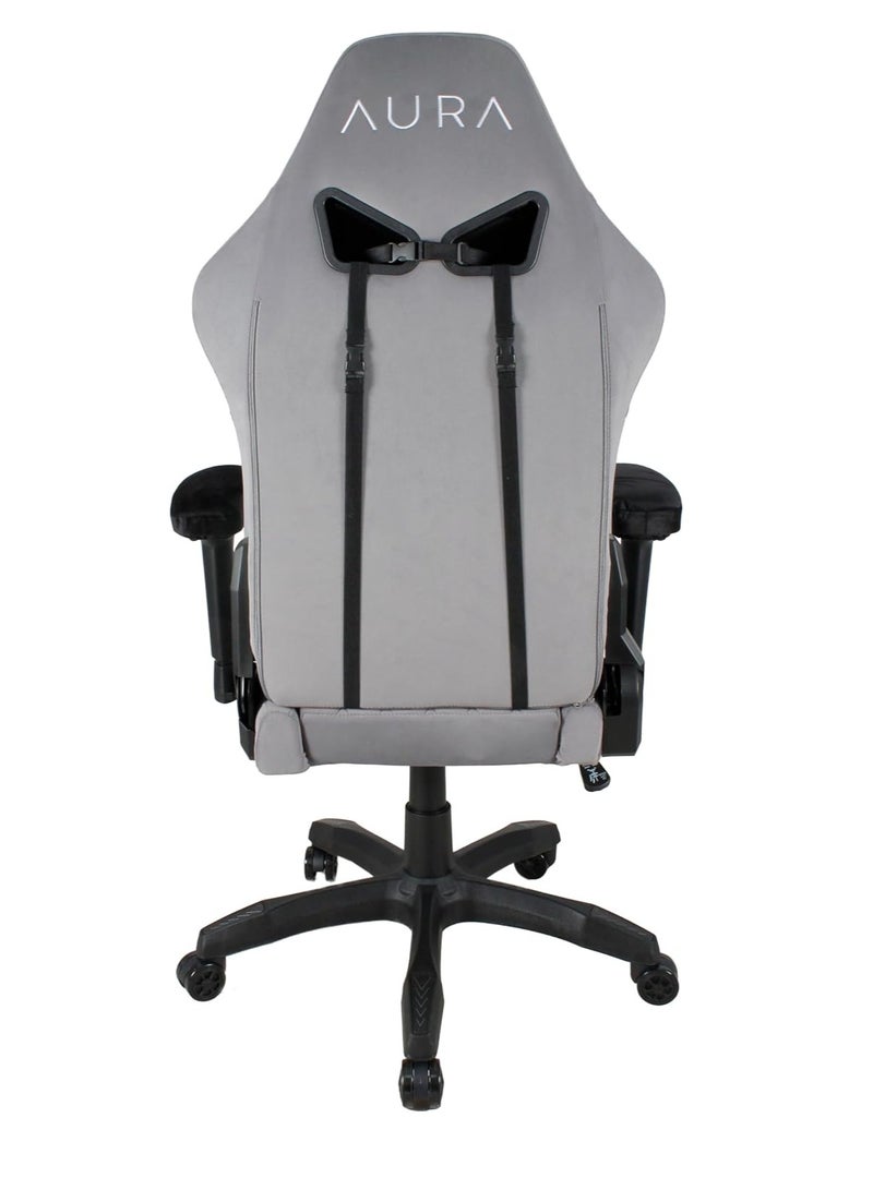 أورا كرسي الألعاب AURA Aria | تصميم مريح، ومساند للذراعين رباعية الأبعاد ودعم لأسفل الظهر في 4 اتجاهات | وظيفة الاستلقاء | كرسي من القماش الرغوي المصبوب بالكامل | مسامي ومريح لجلسات الألعاب الطويلة باللون الرمادي - Image 4