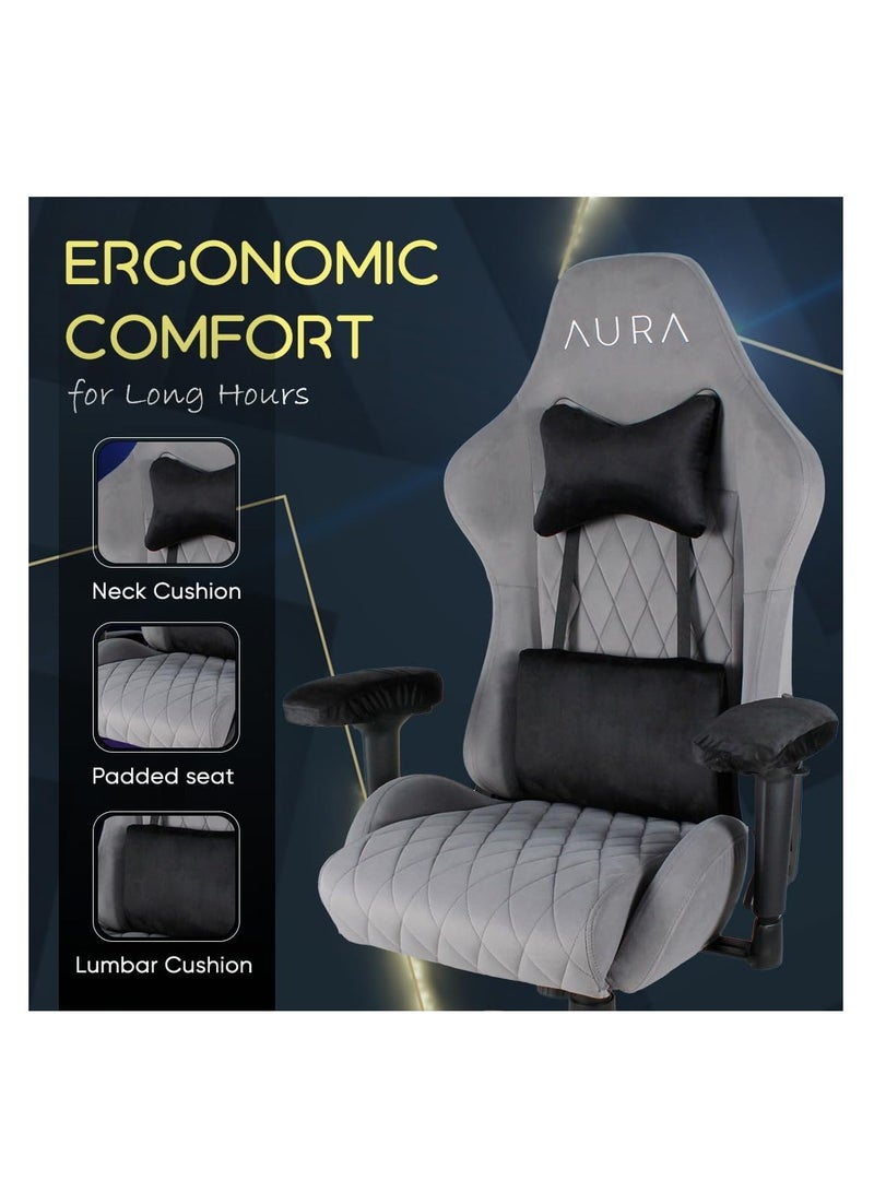 أورا كرسي الألعاب AURA Aria | تصميم مريح، ومساند للذراعين رباعية الأبعاد ودعم لأسفل الظهر في 4 اتجاهات | وظيفة الاستلقاء | كرسي من القماش الرغوي المصبوب بالكامل | مسامي ومريح لجلسات الألعاب الطويلة باللون الرمادي - Image 5