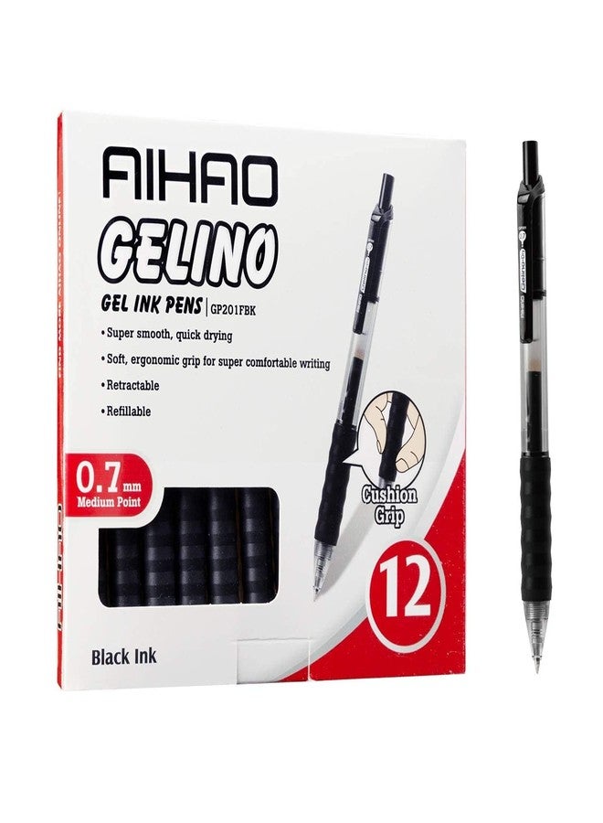 أيهاو مجموعة أقلام جل من أيهاو، 12 قلمًا، حبر أسود، رأس قابل للسحب متوسط (0.7 مم)، مقاومة للتلطخ، أقلام كتابة سلسة للكتابة اليومية وتدوين الملاحظات، لوازم مدرسية ومكتبية - Image 2