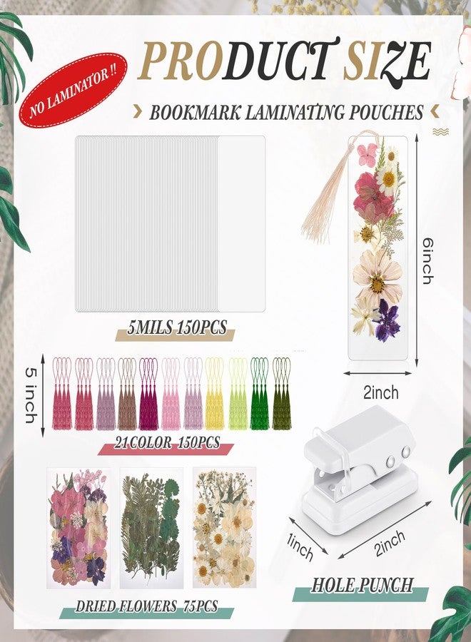 Fuyoooo 376 Pcs DIY Bookmark Making Kit, 150 Bookmark Laminating Pouches Bulk with 150 Tassels and Puncher DIY Projects Party Favor Gift for Reading Women Book Lovers(2 x 6 Inch,Boho Color) - Image 2