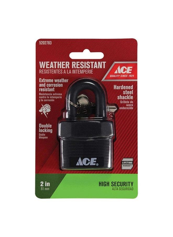 ACE Weather and Corrosion Resistant Hardened Steel Shackle Double Locking Padlock Black 2inch 382-40051  - Image 1
