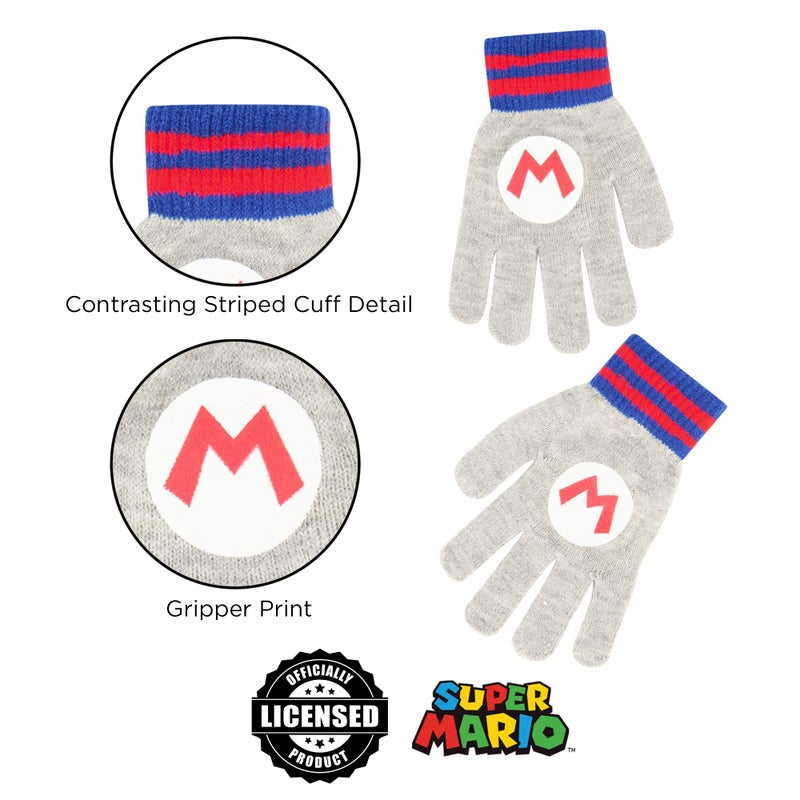Nintendo Boys Winter Hat And Kids Gloves Set  Super Mario Beanie For Ages 4-7  Gray/Blue With Fleece - Image 5