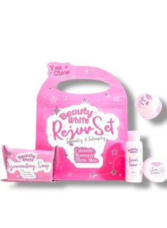 Beauty White Rejuvenating Set | Exfoliate, Renew & Firm Skin | Lightens Dark Spots & Acne Marks | Complete Skincare Kit (Facial Toner 60ml, Rejuvenating Soap 70g, Sunscreen 10g, Night Cream 10g)