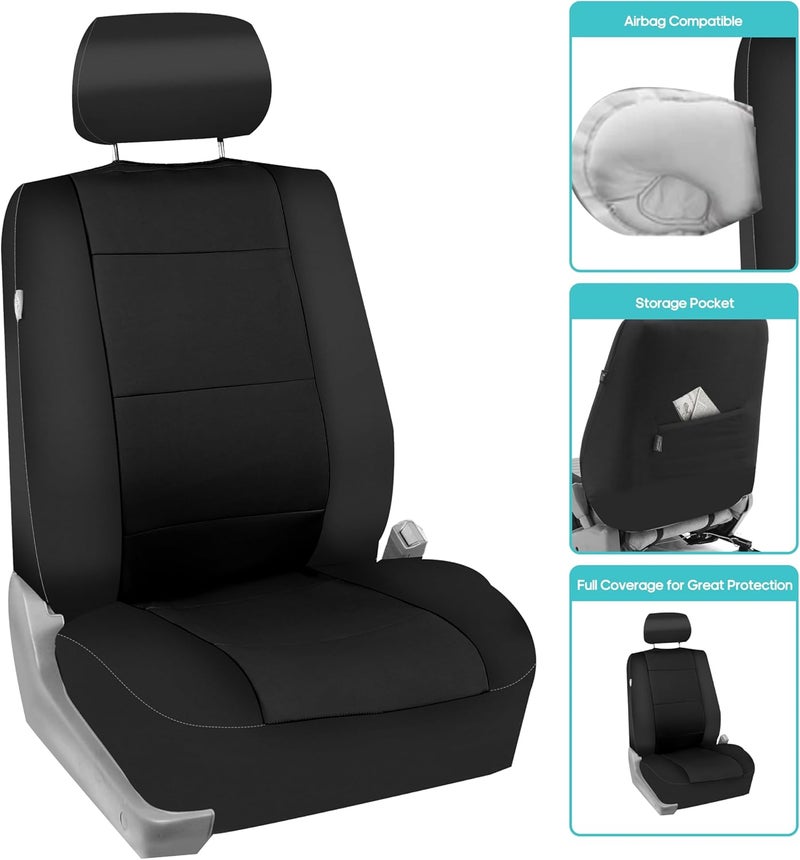 FH Group Car Seat Covers Full Set Neoprene - Universal Fit, Automotive Low Back Front Seat Covers, Airbag Compatible, Split Bench Rear Seat, Washable Seat Cover for SUV, Sedan Black - Image 5