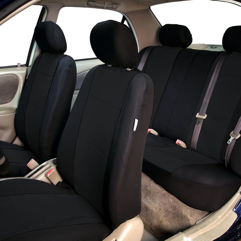 FH Group Car Seat Covers Full Set Neoprene - Universal Fit, Automotive Low Back Front Seat Covers, Airbag Compatible, Split Bench Rear Seat, Washable Seat Cover for SUV, Sedan Black - Image 2
