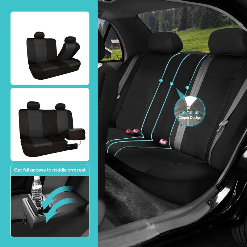 FH Group Car Seat Covers Full Set Neoprene - Universal Fit, Automotive Low Back Front Seat Covers, Airbag Compatible, Split Bench Rear Seat, Washable Seat Cover for SUV, Sedan Black - Image 4