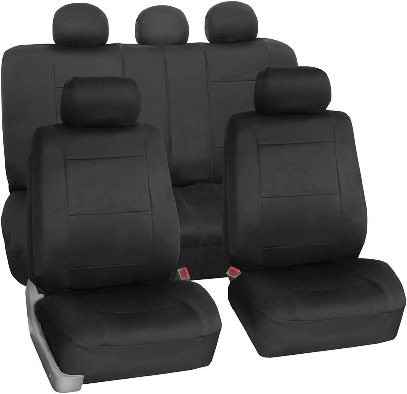FH Group Car Seat Covers Full Set Neoprene - Universal Fit, Automotive Low Back Front Seat Covers, Airbag Compatible, Split Bench Rear Seat, Washable Seat Cover for SUV, Sedan Black - Image 1