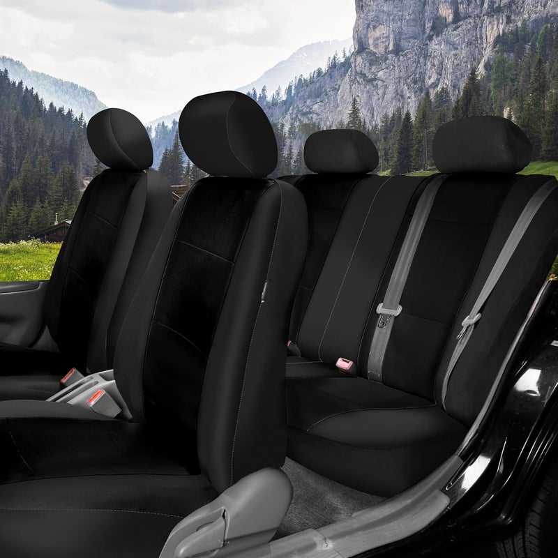 FH Group Car Seat Covers Full Set Neoprene - Universal Fit, Automotive Low Back Front Seat Covers, Airbag Compatible, Split Bench Rear Seat, Washable Seat Cover for SUV, Sedan Black - Image 3