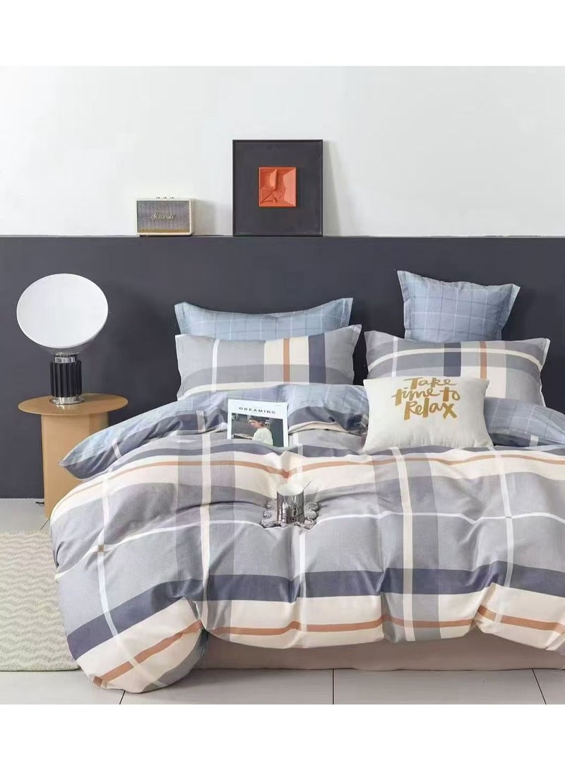 AL RAID Super Soft King Size Duvet Cover Set Hotel Luxury Feel Cotton Material Bedding Set Fad and Wrinkle Resistant Bed Sheet Set Include 1 Fitted Sheet 1 Duvet Cover and 4 Pillowcases