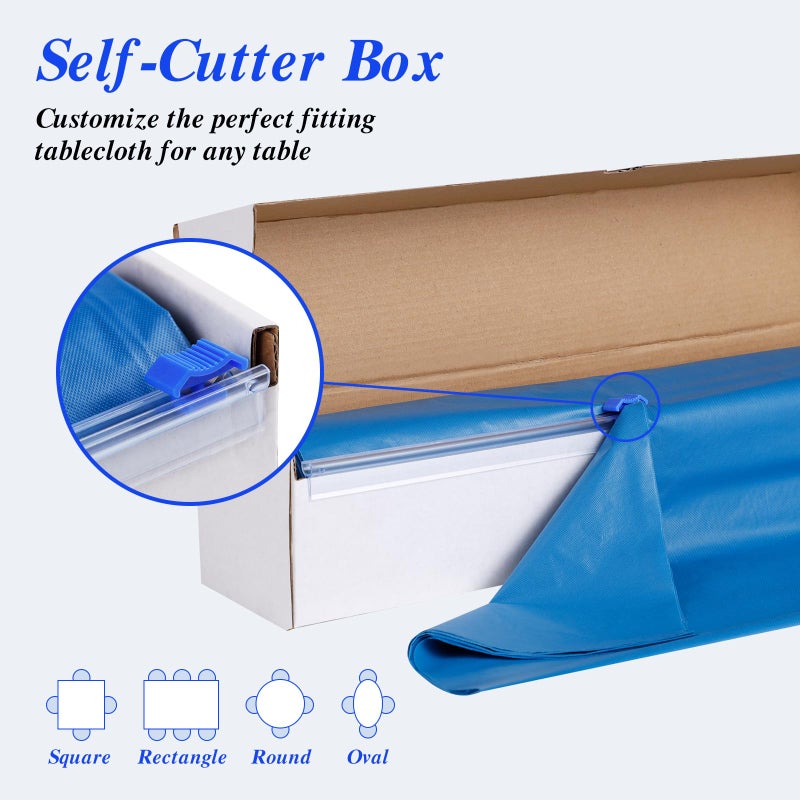 Goodluck 54 Inch X 300 Feet Plastic Table Cloths with Cutter Box, Blue Disposable Table Cover Roll, Plastic Tablecloth for Party, Banquet, Wedding, Birthday, Anniversary - Image 3