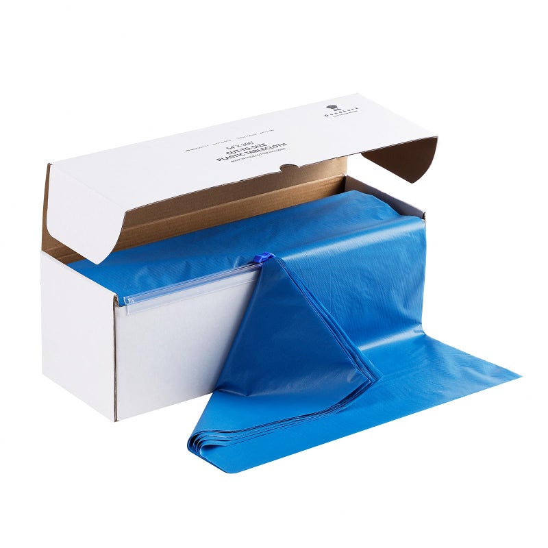 Goodluck 54 Inch X 300 Feet Plastic Table Cloths with Cutter Box, Blue Disposable Table Cover Roll, Plastic Tablecloth for Party, Banquet, Wedding, Birthday, Anniversary - Image 1