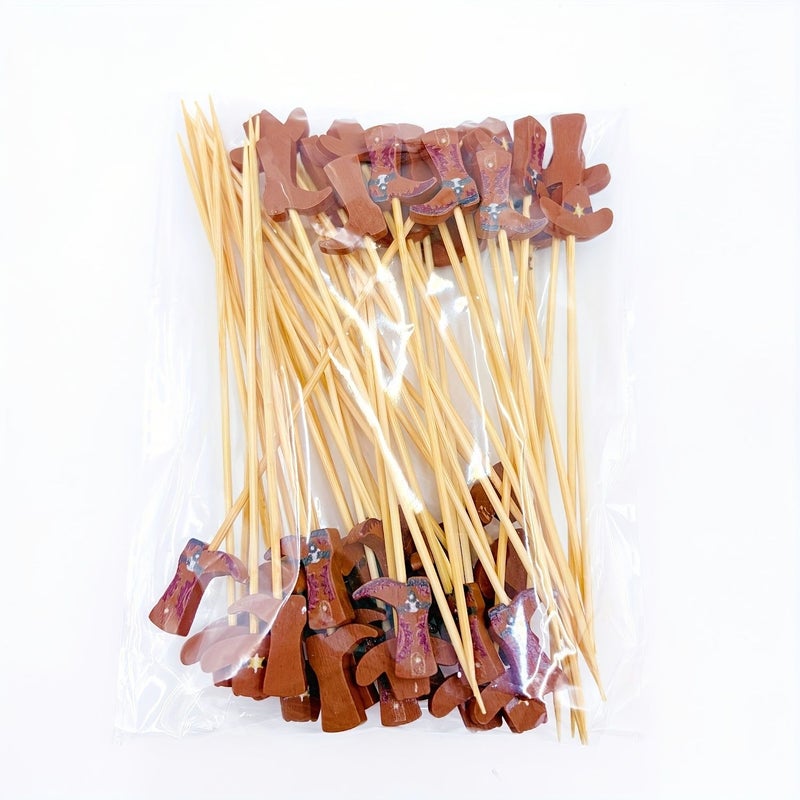 59pc Western Cowboy Cocktail Picks With Hat And Boot Designs For Cupcakes - Image 1