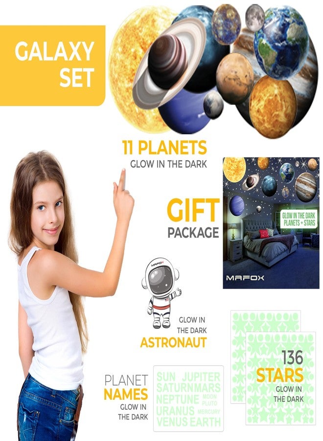 MAFOX Glow in The Dark Planets, Bright Solar System Wall Stickers -Sun Earth Mars and so on,9 Glowing Ceiling Decals for Bedroom Living Room,Shining Space Decoration for Kids for Girls and Boys - Image 4