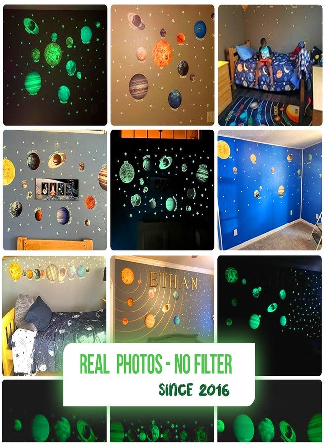 MAFOX Glow in The Dark Planets, Bright Solar System Wall Stickers -Sun Earth Mars and so on,9 Glowing Ceiling Decals for Bedroom Living Room,Shining Space Decoration for Kids for Girls and Boys - Image 2