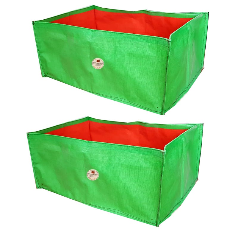 cocogarden Green Grow Bags 18X12X9 inch (Pack of 2) | HDPE UV Protected | Rectangular Grow Bags Home Gardening | Leafy Fruits Vegetable Plants Growing Bags for Terrace Gardening Setup - Image 1