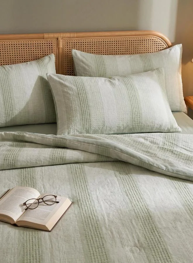 Styli 4-Piece Green Striped Polyester Duvet Cover Set