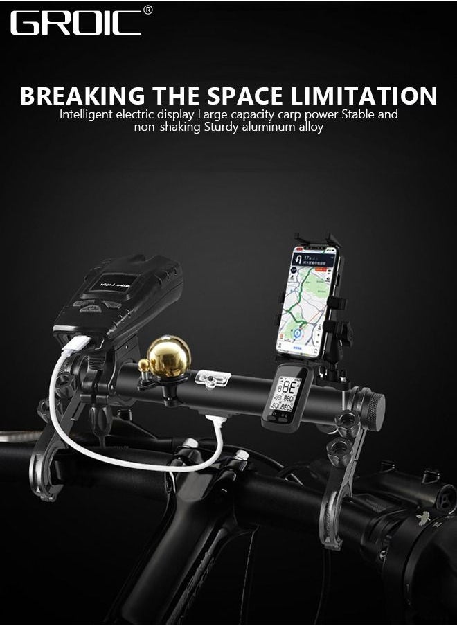 GROIC USB Rechargeable Bike Handlebar Extender, 8 In Bicycle Handlebar Extension and a Built-in 4000mAh Bike Phone Charger, for Holding Bicycle Speedometer, GPS, Phone Mount Holder and Bike Light  - Image 3