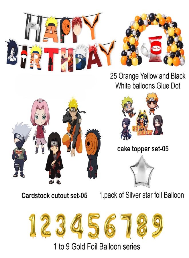 Partyjoy Anime Ninja Theme Birthday Decoration Kit for Kids | Happy Birthday Banner, Balloons, Cake Topper, Cupcake Toppers, Photo Props | Premium Paper Cutouts (2nd birthday multicolor set) - Image 2
