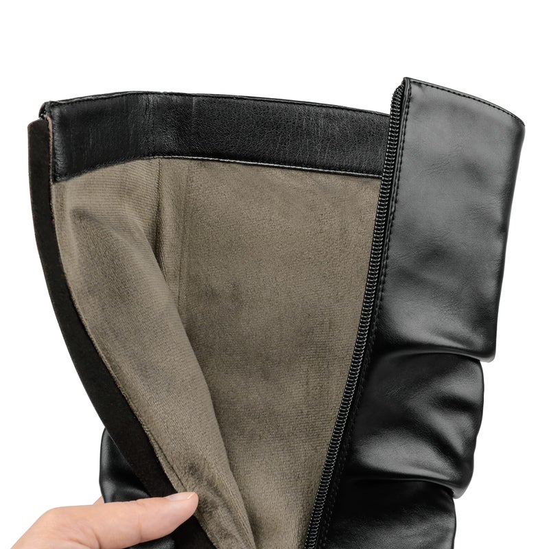 COLETER Women's Knee High Boots Pointed Toe Stiletto Boot Slouch Zipper Heeled Boots Matte Black 9US - Image 5