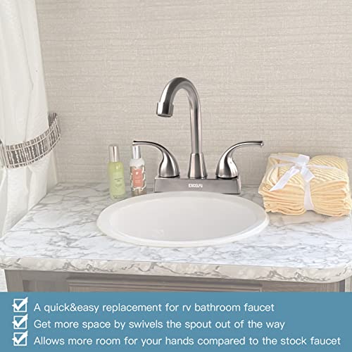 EXCELFU RV Bathroom Faucet, 4 inch RV Bathroom Sink Faucet Replacement for Campers, Motorhome, Travel Trailer, Boat with Classical Lever Handles and 6-inch High Spout (Brushed Satin Nickel) - Image 2
