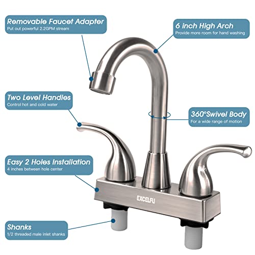 EXCELFU RV Bathroom Faucet, 4 inch RV Bathroom Sink Faucet Replacement for Campers, Motorhome, Travel Trailer, Boat with Classical Lever Handles and 6-inch High Spout (Brushed Satin Nickel) - Image 4