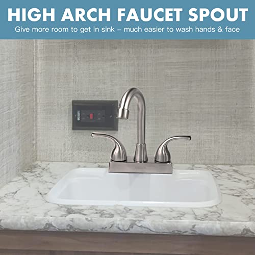 EXCELFU RV Bathroom Faucet, 4 inch RV Bathroom Sink Faucet Replacement for Campers, Motorhome, Travel Trailer, Boat with Classical Lever Handles and 6-inch High Spout (Brushed Satin Nickel) - Image 3